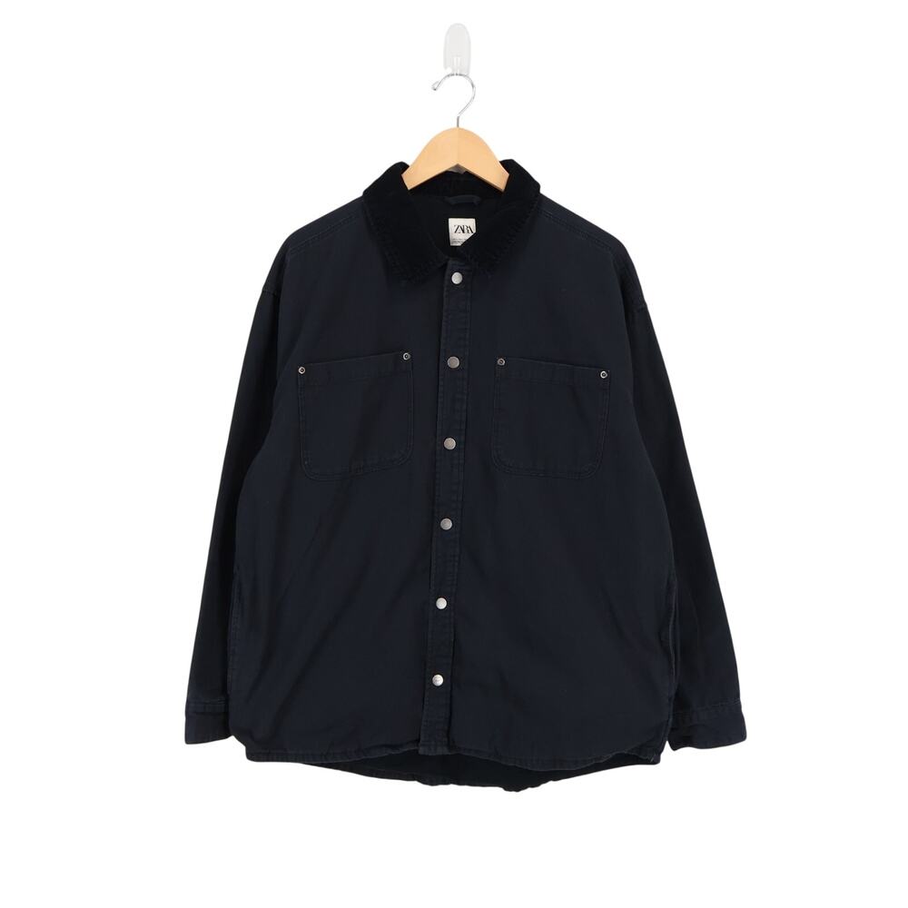 Zara Unisex Oversized Utility Chore Workwear Jacket Black Size Large